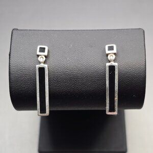VTG 925 Sterling Silver Black Onyx Dangle Earrings 1.25" Art Deco Style Signed M